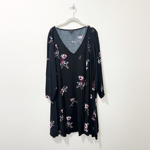 [Torrid] Black Floral Print Challis Trapeze Mini Dress V-Neck A-Line Size 4X - Picture 2 of 10